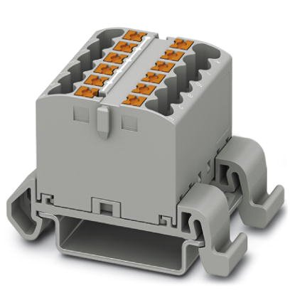 Phoenix Contact Finger-Safe Power Distribution Block; PTFIX 12X2.5-NS35A GY; 24A; 12-Pole; Push-In Terminals; 1/1 Line/Load Terminal Openings; DIN Rail - Lengthwise Mount